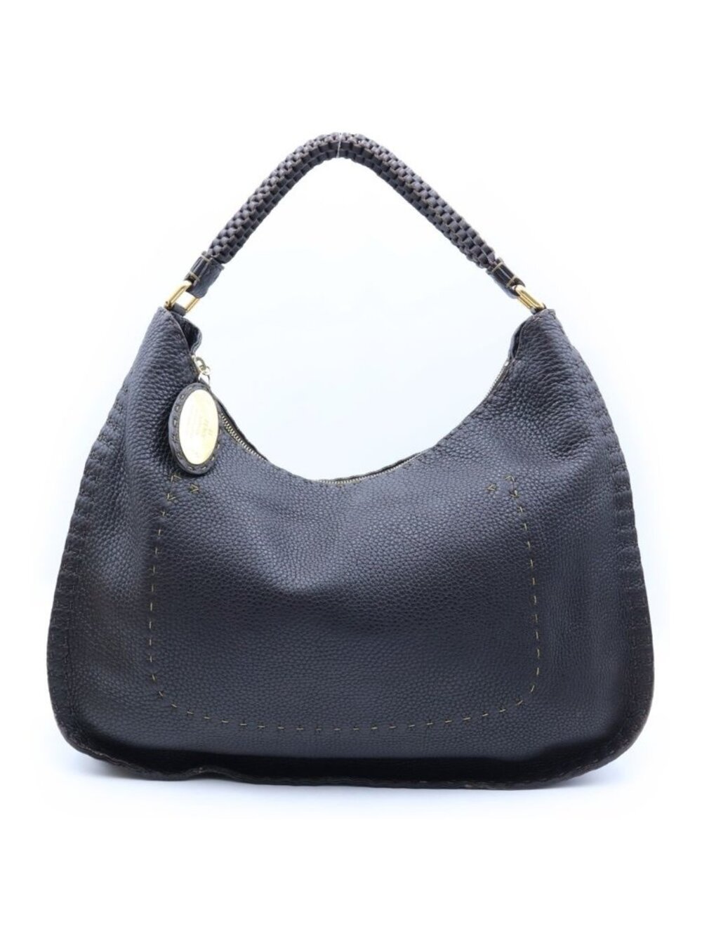 Fendi Selleria Hobo Handbag Dark Brown Leather Gold